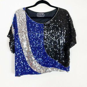 J.L.B. Sequined Top 100% pure Silk lining Vintage crop top blouse